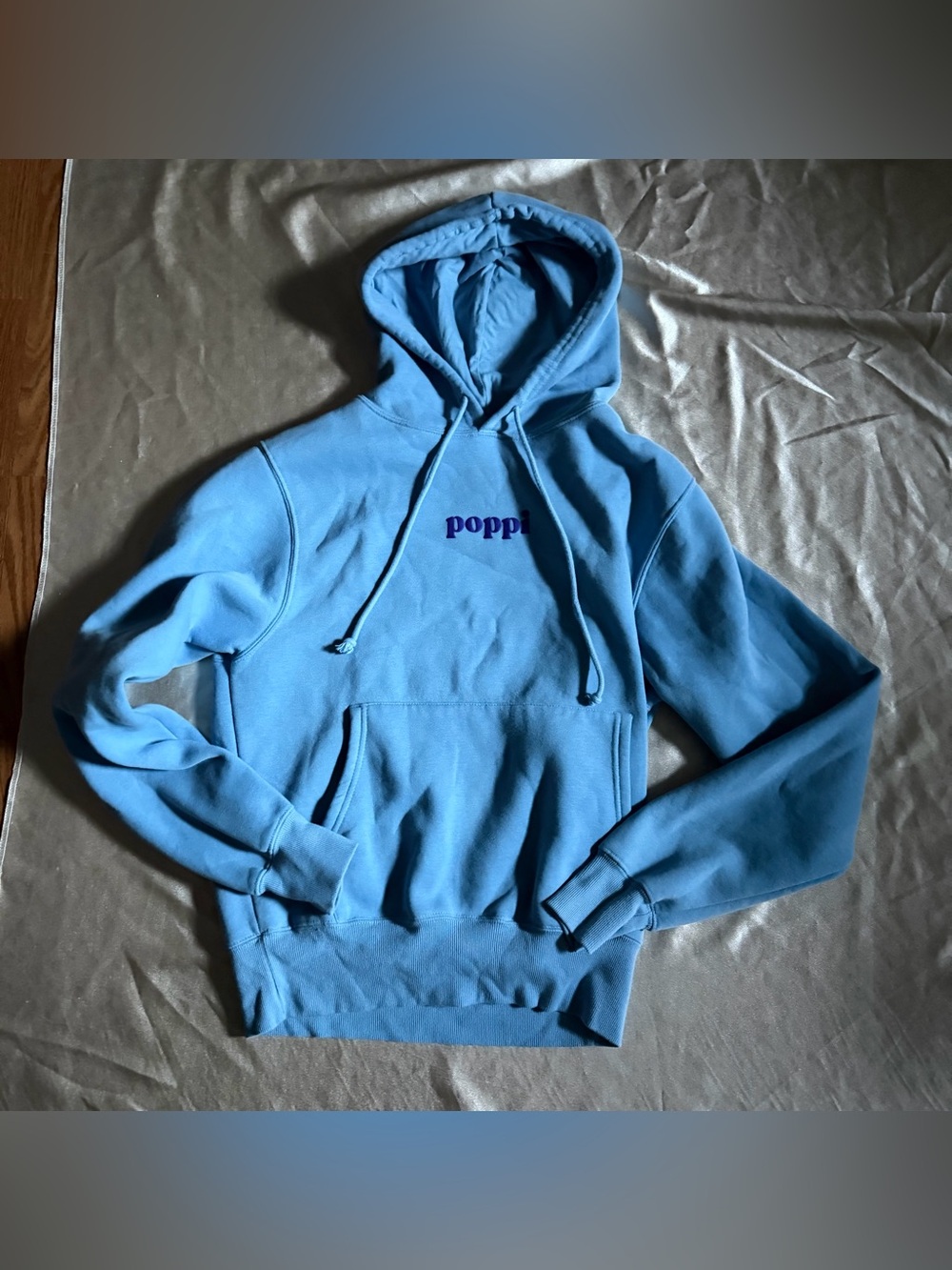 Poppi Future of Soda Blue Pullover Hoodie Sweatshirt with Purple Logo Small